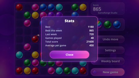 The statistics panel with best score and games played